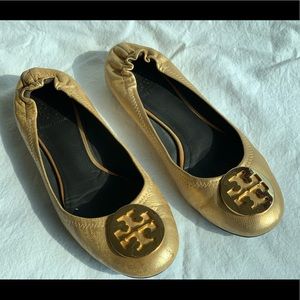 Tory Burch Reva Gold Flats Sz 8